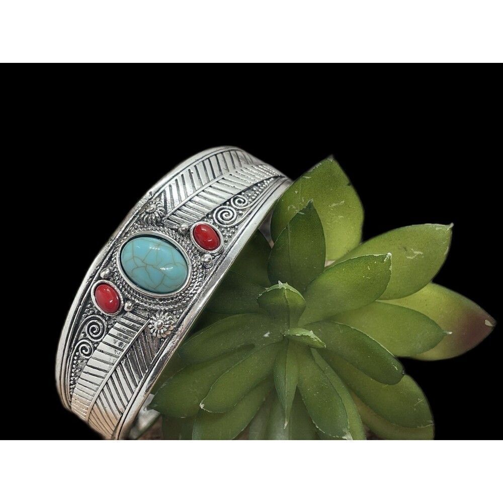 Red Blue Lg Cuff TURQUOISE BRACELET Western Boho Southwest Fall Bison Unisex new